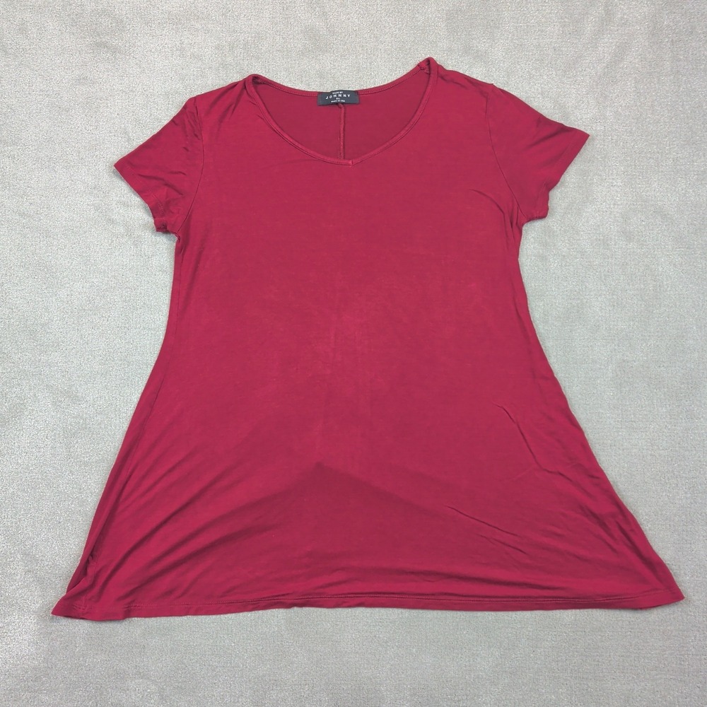 Vintage Made By Johnny Shirt Womens XL Burgundy Short Sleeve V-Neck Flare Tunic
